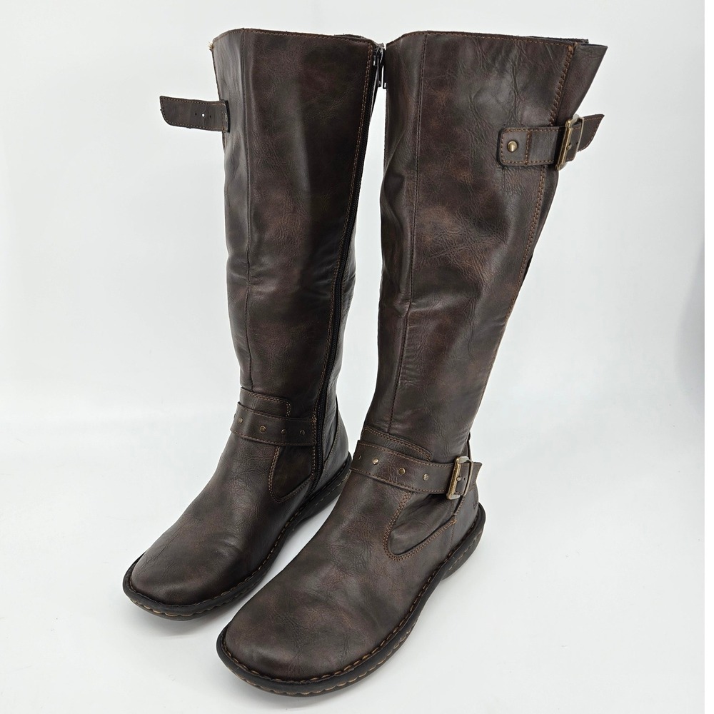 BOC Born Concept Dark Brown Knee High Buckle Moto Riding Boots 11M Like New